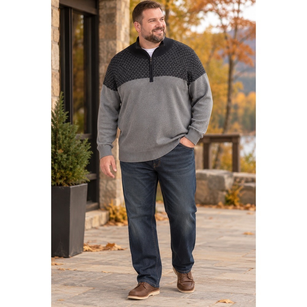 NWT Oak Hill 100% Cotton Quarter Zip Sweater Mens 4XLT Gray Big Tall Pullover